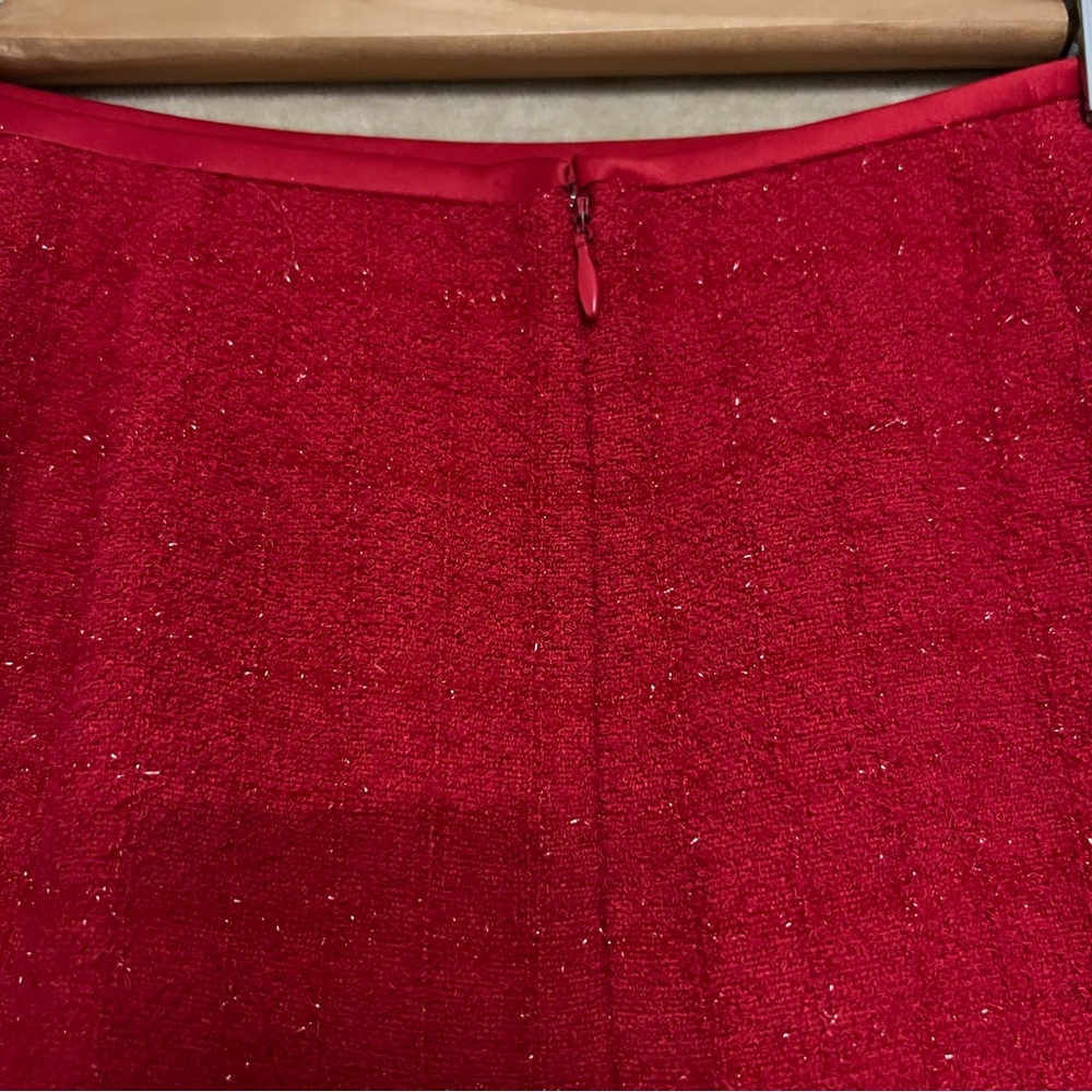 KASPER Red Sparkle Tweed Plaid Petite Skirt Suit - Picture 13 of 17